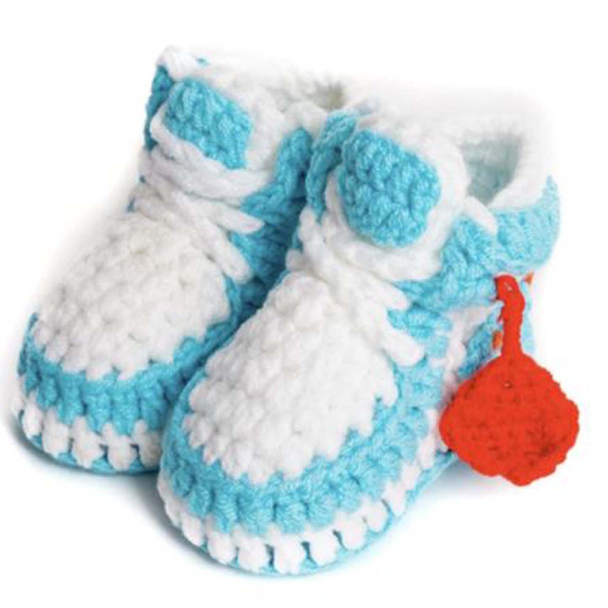 Off white blue baby crochet shoes